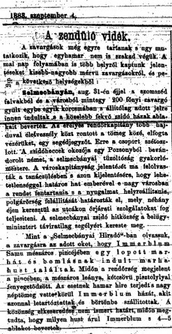 Részlet az „A zendülő vidék.” c. cikkből (Forrás: Budapesti Hírlap, 1883. 09. 04., 7. o.)
